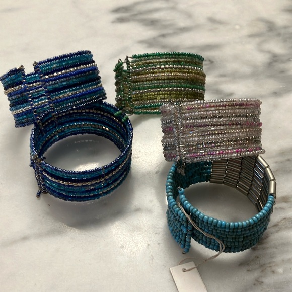 NWOT Elegant Glass Seed Beaded Bracelet LOT - Blue, Green, Silver, Pink (5) - Picture 2 of 8